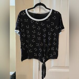 French Pastry Black Cat Print Women's Top Sz Large